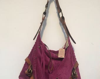 Lucky Brand Purple Suede & Leather Shoulder Hobo Bag NWT