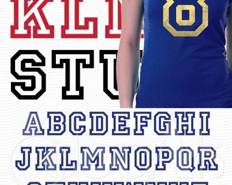 College Varsity SVG DXF Cut Files Sport Monogram Font Jersey Number College Football Basketball Baseball Team Uniform Transfer JB-389