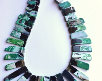 Times Square - Green Black Agate Statement Necklace