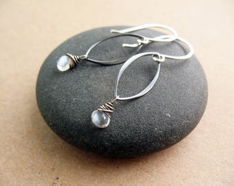 June Birthstone, Moonstone Earrings, Gift for Her, Wire Wrapped, White Moonstone, Sterling Silver, Everyday Earrings, Delicate Earrings
