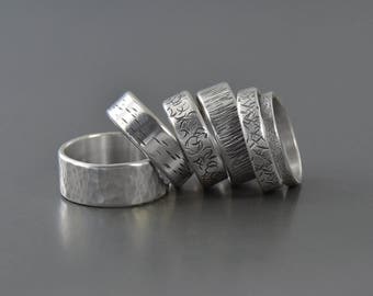Handmade Textured Darkened Sterling Silver Wedding Ring