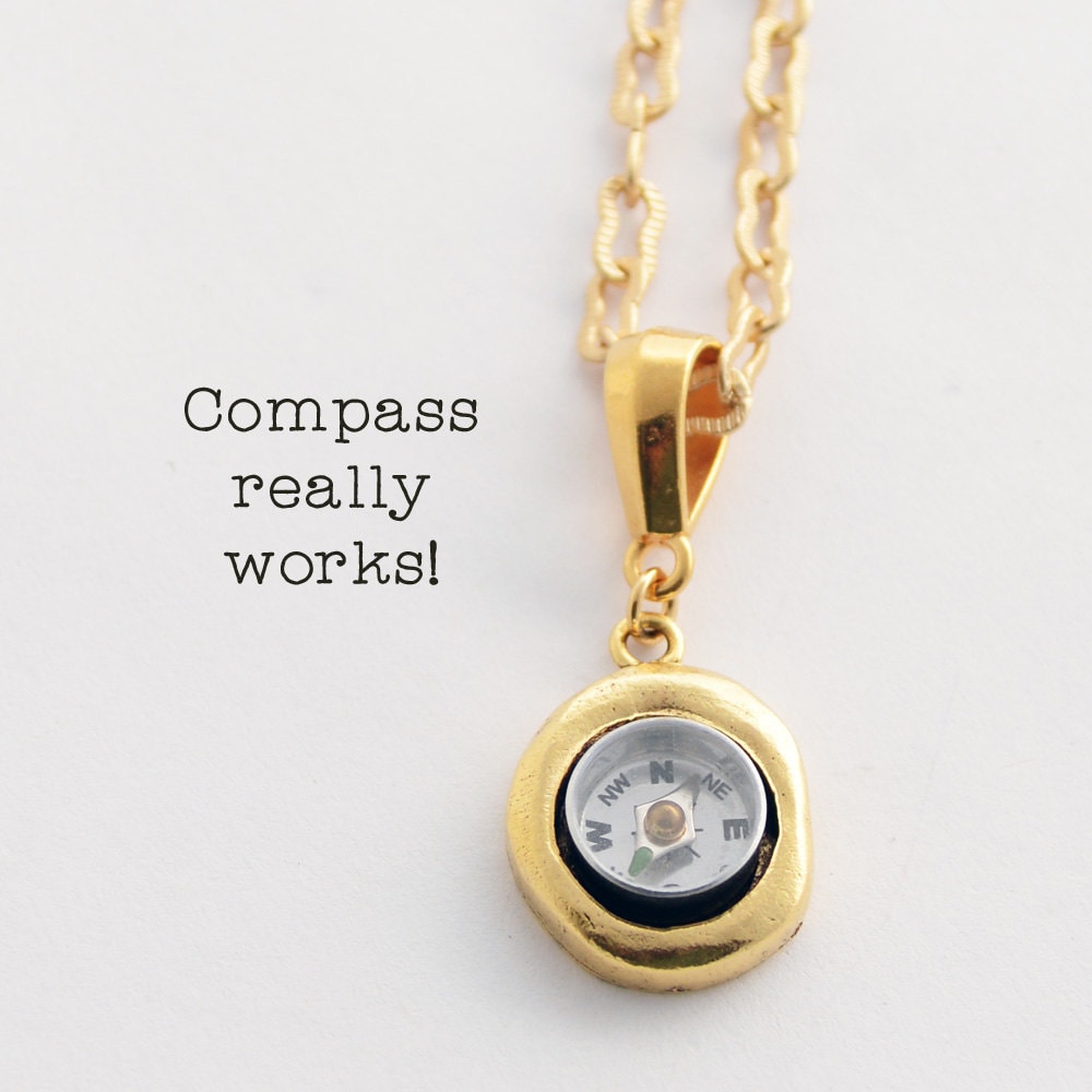 Working Compass Necklace Floral Gold Compass Necklace