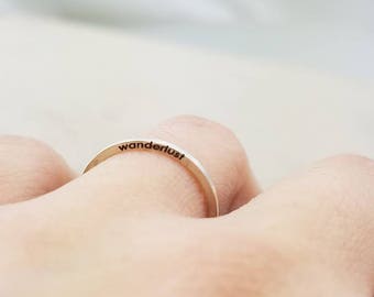 Dainty Personalized Ring - Thin Silver Rings - Inspirational Jewelry - wanderlust - Stacking Rings