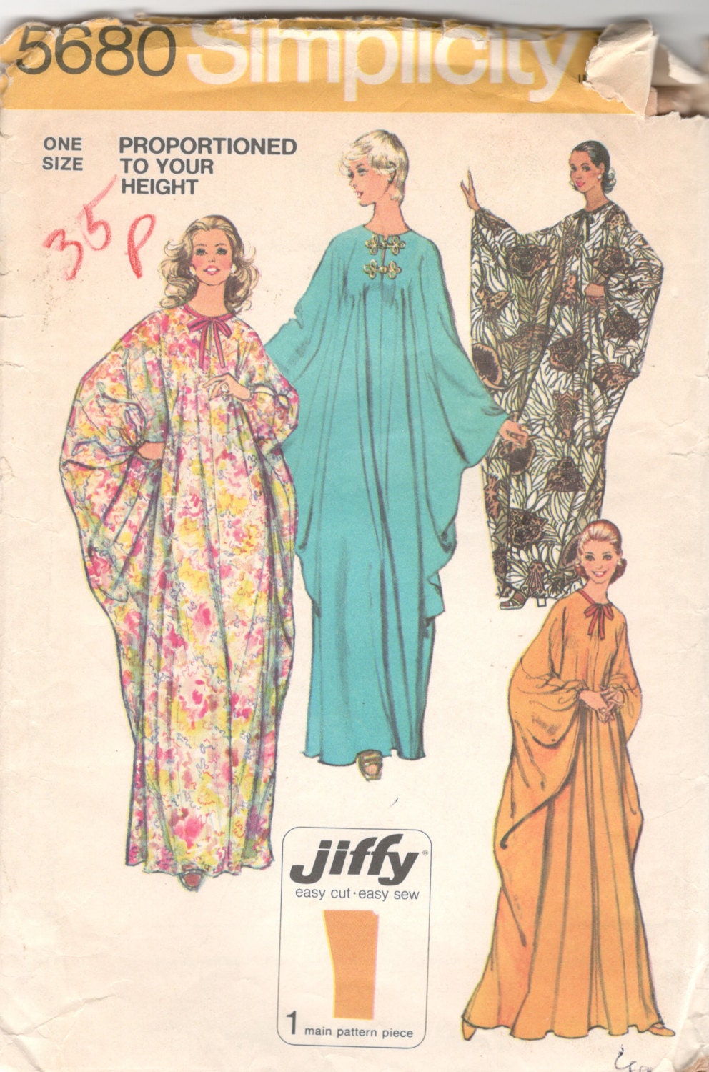 Simplicity 5680 1970s Misses Easy Caftan Pattern Proportioned 