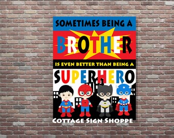 Brother & Sister. Superhero and Princess. Sibling Wall Art.
