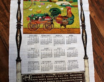 1996 Kay Dee Tea Towel Calendar, Rooster, Cart of Vegetables