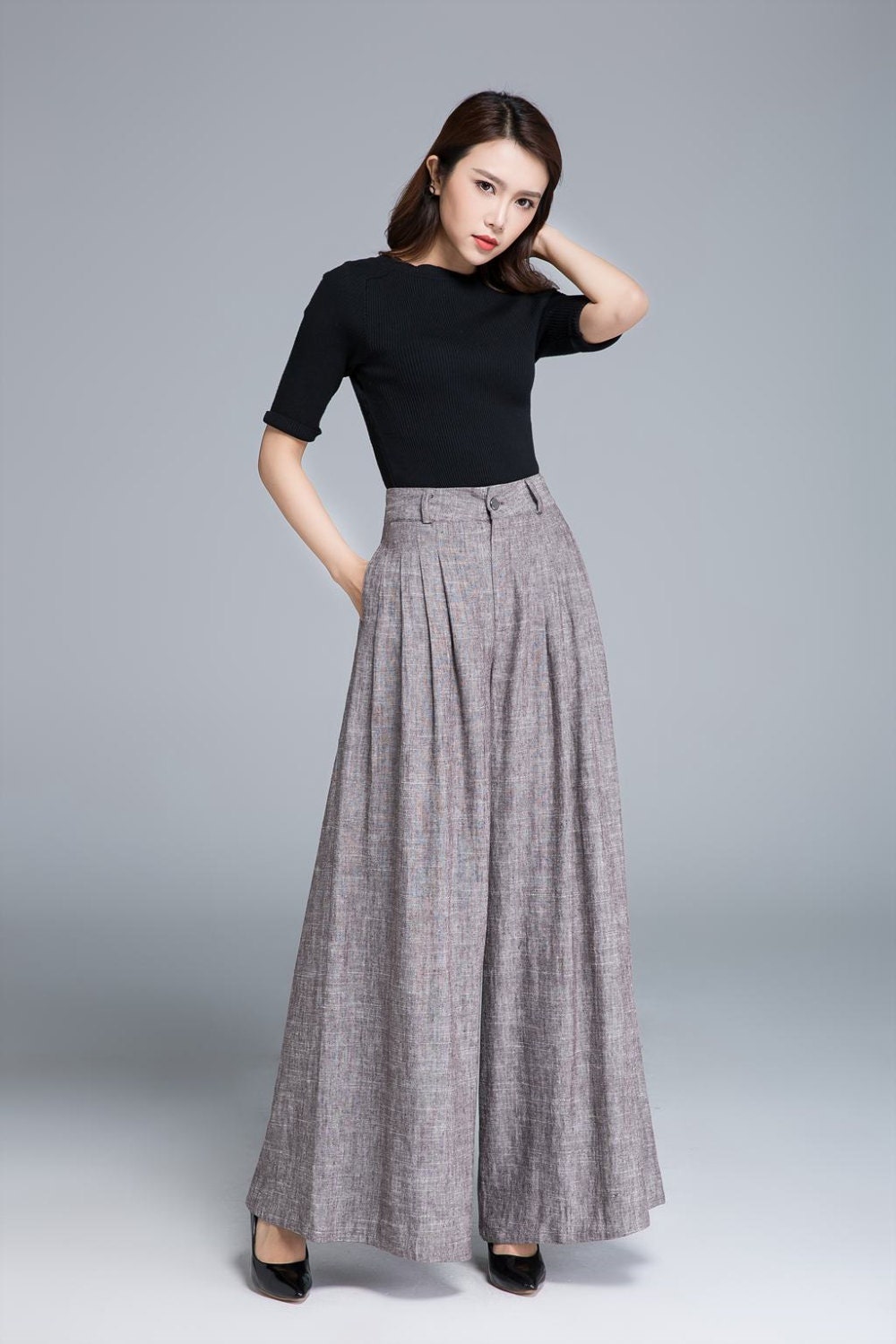 Wide Leg Pants Linen Pant Pleated Pant Brown Pant Womens