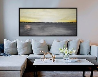 Original Abstract Painting 24 x 48 Charcoal Gray & Sand Large Modern Contemporary Textured Oil Painting Abstract Art High Gloss