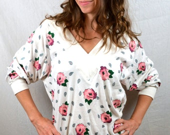 Vintage 1980s Floral Oversized FUN 80s Sweatshirt Top by Golden Touch