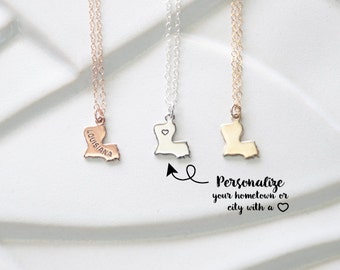 Dainty Necklace, Louisiana Bracelet State Necklace Gift, Rose Gold Louisiana Necklace, State Bracelet Gift Necklace, Home Louisiana Bracelet