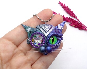 Victorian Necklace, Polymer Clay Cat, Steampunk Jewelry, Steampunk Cat, Steampunk Necklace, Neovictorian, Victorian Steampunk, Handmade Cat