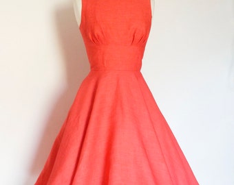 Watermelon Linen 1950s Tiffany Swing Dress - Made by Dig For Victory