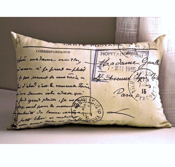 French Postcard Pillow by lisawinestudios on Etsy