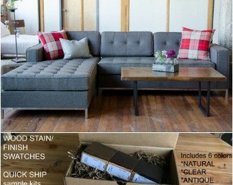 Loft Style Reclaimed Wood Coffee Table. Finish/stain sample kit to try B4 you buy