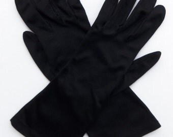 Vintage 60's Women's Gloves Black Nylon Size 7 Mid Length