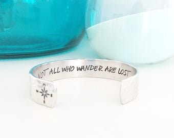 SALE Not All Who Wander Are Lost, Travel, Travel Gifts, Inspirational, Inspirational Quotes, Wanderlust, Nautical Bracelet, Compass Jewelry