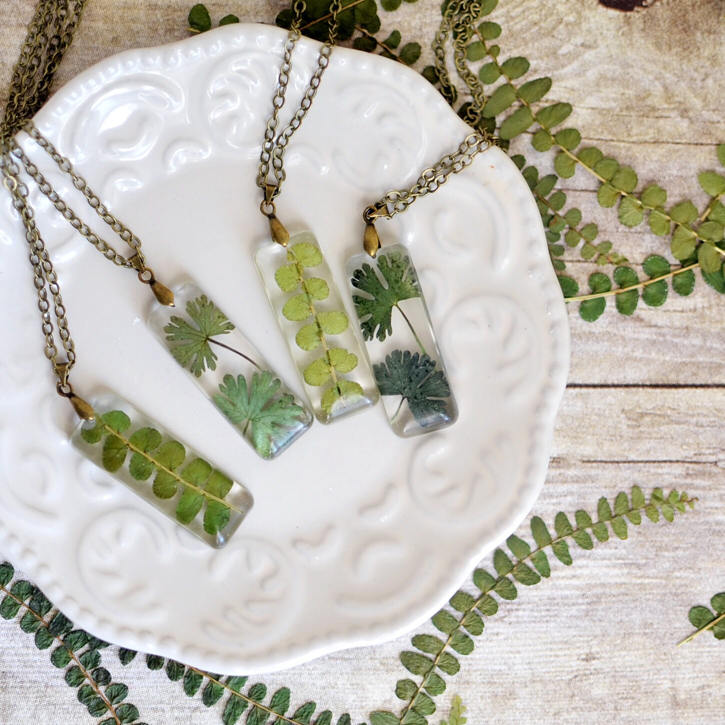 Terrarium necklace Nature necklace fern jewelry eco resin