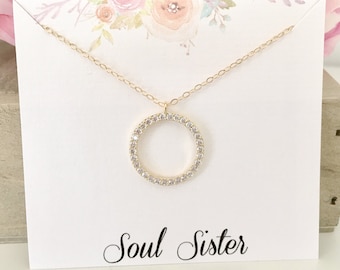 Soul Sister Necklace, Soul Sister Gift, Best Friend Gift, Best Friend Necklace, BFF Gift, Gold Necklace, CZ Necklace, best selling item
