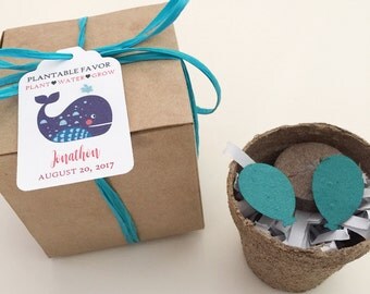 Whale Seed Paper Favors - 25 plantable seed paper boxed personalized fish favors/gifts - Assembly required