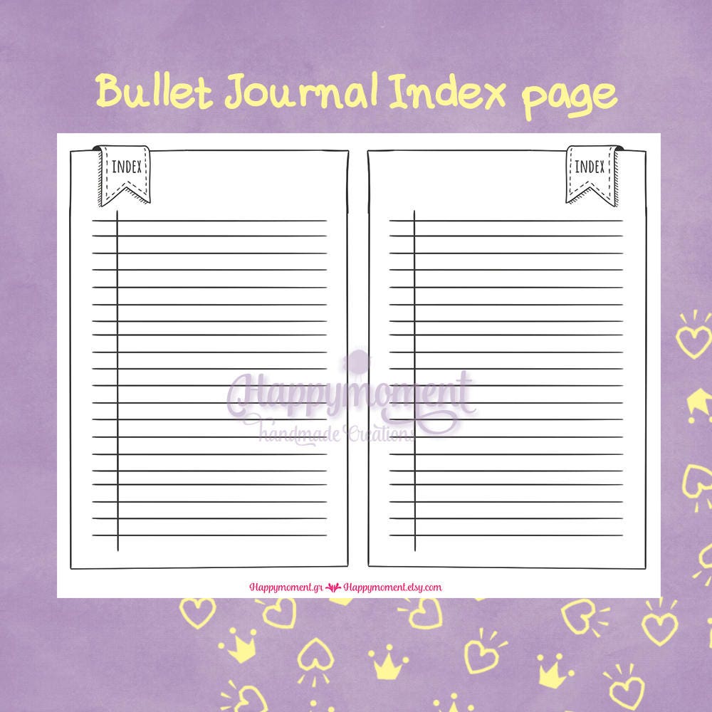 Printable Bullet Journal Index and Key Page Stickers Black,hand drawn A5 sized templates