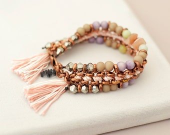 Friendship Bracelet, Mineral Bracelet, Pastel Bracelet, Beaded Bracelet, Tassel Bracelet,Boho Chic, Hippie Bracelet, Evil Eye Bracelet