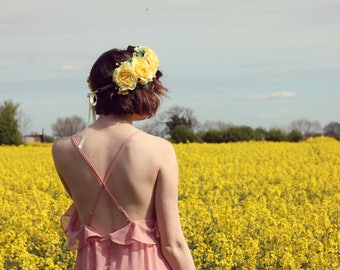 Yellow flower crown, flower hairband, floral hairpiece, wedding crown