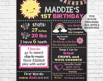 You Are My Sunshine Chalkboard Poster - Sunshine 1st Birthday Chalkboard - Rainbow Chalkboard - Download Now & Edit in Adobe Reader at home