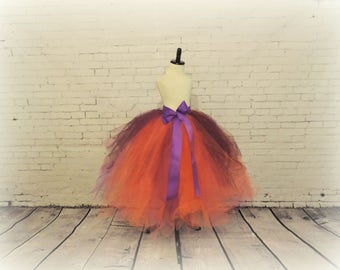 Tutu for Girls, floor length tulle skirt, Halloween tutu, witch costume, purple plum orange tutu, sewn tutu costume
