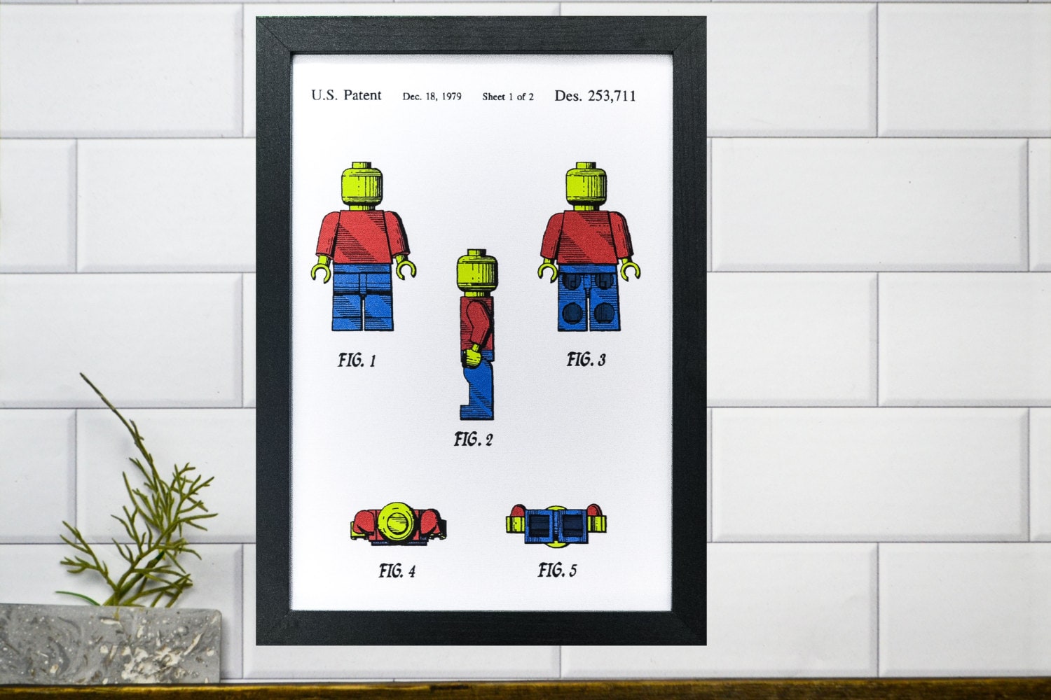 Framed Vintage Lego Coloured Patent Art Print on Canvas