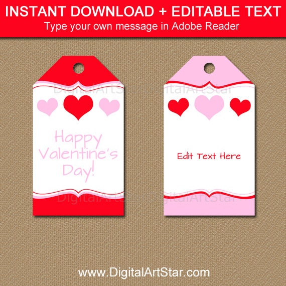 Printable Valentines Day Gift Tag Template Red And Pink Heart