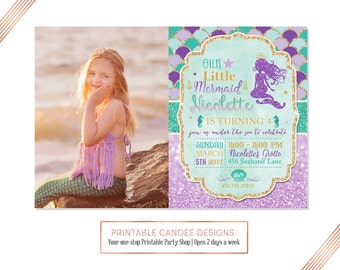 Mermaid Invitation Mermaid Birthday Invitation Teal Purple Gold Mermaid Invitation Under The Sea Invitation Mermaid Birthday Party