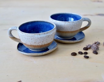 Espresso cups set and Saucer, Two colorful espresso cups with Saucer, Two Stylish Ceramic Espresso cups Service, Tea mug set, Ready to ship