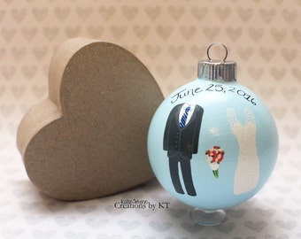 Custom Wedding Christmas Ornament MADE TO ORDER Hand Painted Wedding Gift Glass Bauble Anniversary Gift Our First Christmas Ornament