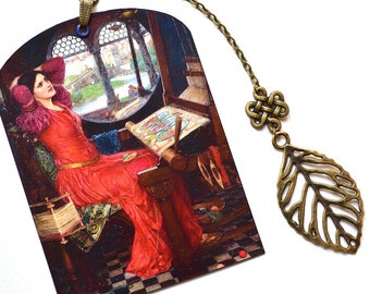 Mini Bookmark with Bronze Pendant - Waterhouse - Pre-Raphaelite Painting - The Lady of Shalott - Handmade