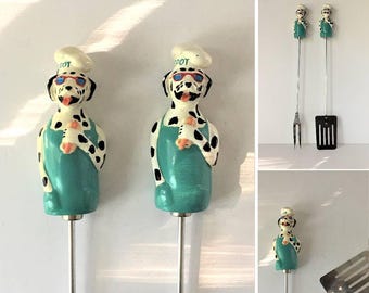 Barbecue Tools, Vintage Grilling Utensils, Dalmatian Dog BBQ Tools, Figural Grill Fork and Spatula, Dog Lover Outdoor Cooking Tools