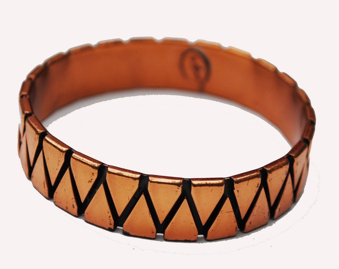 Renoir Copper Bangle -Abstract Triangle - Modernistic - Mid century Mod -Signed Bracelet