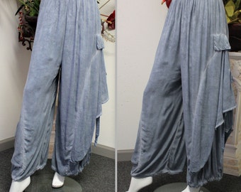 New Artistic Plus Size LagenLook Tiered Wide Legged Pants With Side Pockets. Fun,Comfort, Travel.