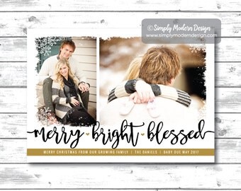 holiday card, christmas card, pregnancy announcement, new baby, christmas pregnancy announcement, blessed, PRINTABLE or PRINTED CARDS
