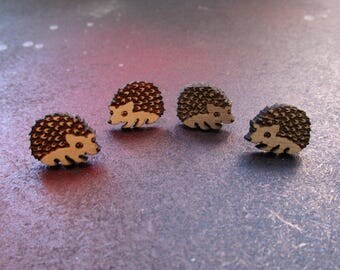 Cutie Hedgehog Wood Stud Earrings, Hoggie, Hedge Hog, Hypoallergenic Post