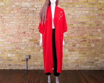 chinese embroidered robe / duster jacket / dragon robe / chinese robe / asian duster jacket / long robe / red chinese jacket / duster robe