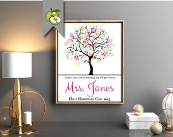 fingerprint Teacher tree, Appreciation Gift, Fingerprint class Tree, Personalised Thank you, Tree printable, family tree, Kids fingerprints