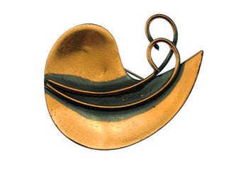 Vintage Copper Leaf Brooch, Large Copper Brooch, Abstract Copper Brooch, Modernist Copper Brooch