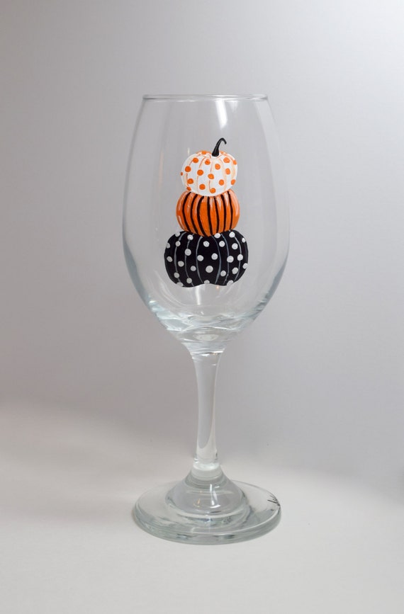 Hand Painted Pumpkin Wine Glass