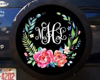 Tire Cover Classy Black Floral Spare Tire Cover Custom Tire Cover Monogrammed Tire Cover Jeep Wrangler Accessories Jeep Tire Cover