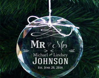 SHIPS FAST, Custom Engraved Wedding Ornament, Personalized Newlywed Ornaments, First Christmas Couples Ornament, Gift for Couple - COR31