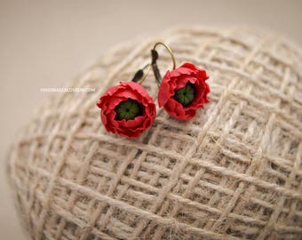 Poppy red earrings, Red flower earrings, Wildflowers jewelry, Red wedding earrings, Red style jewelry