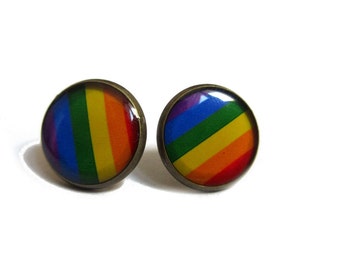 RAINBOW Earrings - Rainbow Stripe Earrings - Gay Pride Earrings - LGBT Earrings - LGBT Jewelry - Rainbow Stud Earrings - Lesbian Earrings