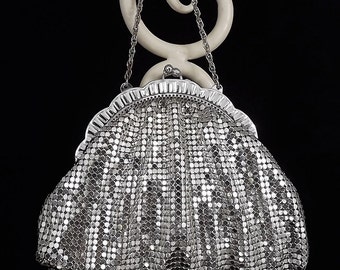 Vintage Silver Whiting & Davis Mesh Bag, Silver Art Deco Purse, Whiting Davis Purse, 1950's, Vintage Art Deco Bridal Bag, Silver Wedding Bag