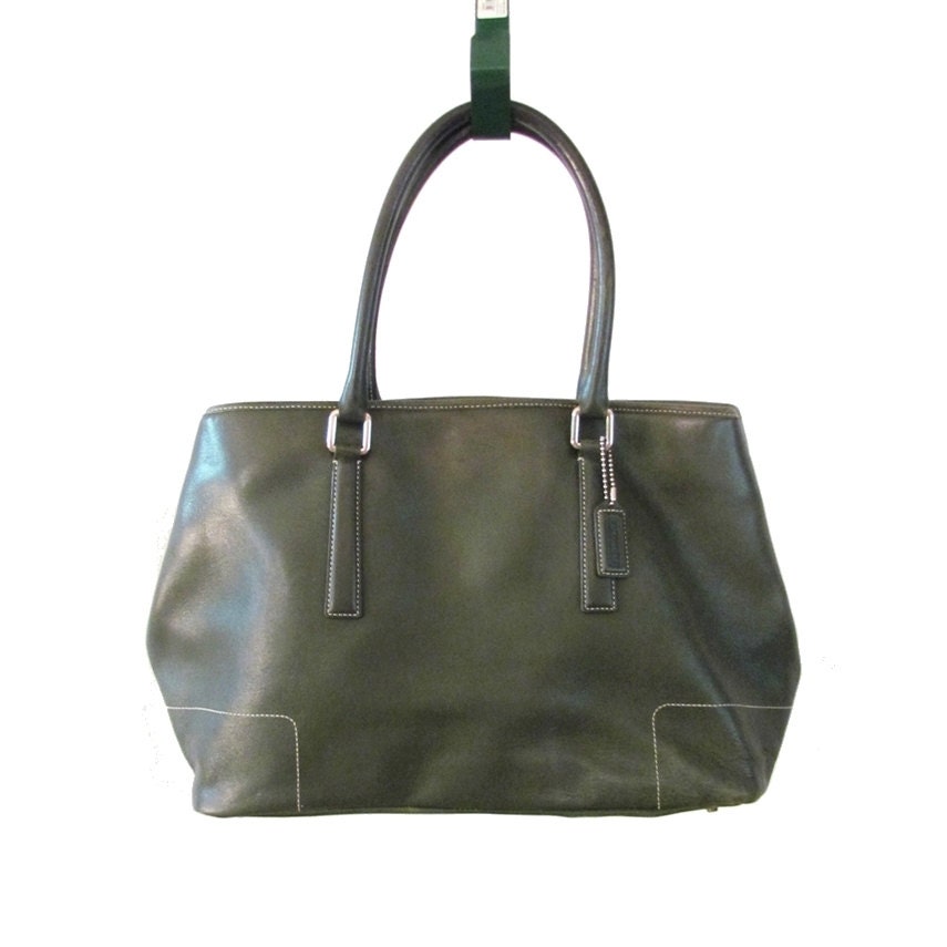 Authentic Coach Leather Bag Vintage Moss Green Leather Tote