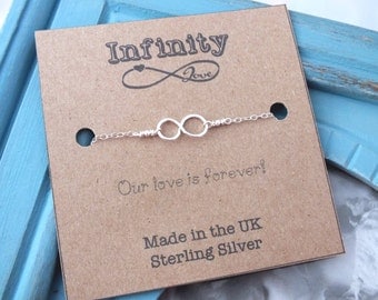 Sterling Silver Infinity Bracelet, Personalised Infinity Bracelet, Sentiment Jewellery, Dainty Infinity Bracelet, Bridesmaid Jewellery